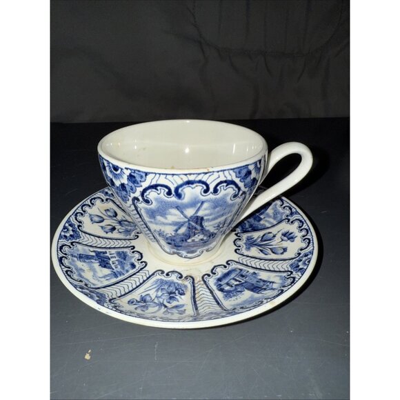 Vintage Royal Sphinx Maastricht Holland Cup & Saucer Windmill Tulips Sailboat - Picture 1 of 8
